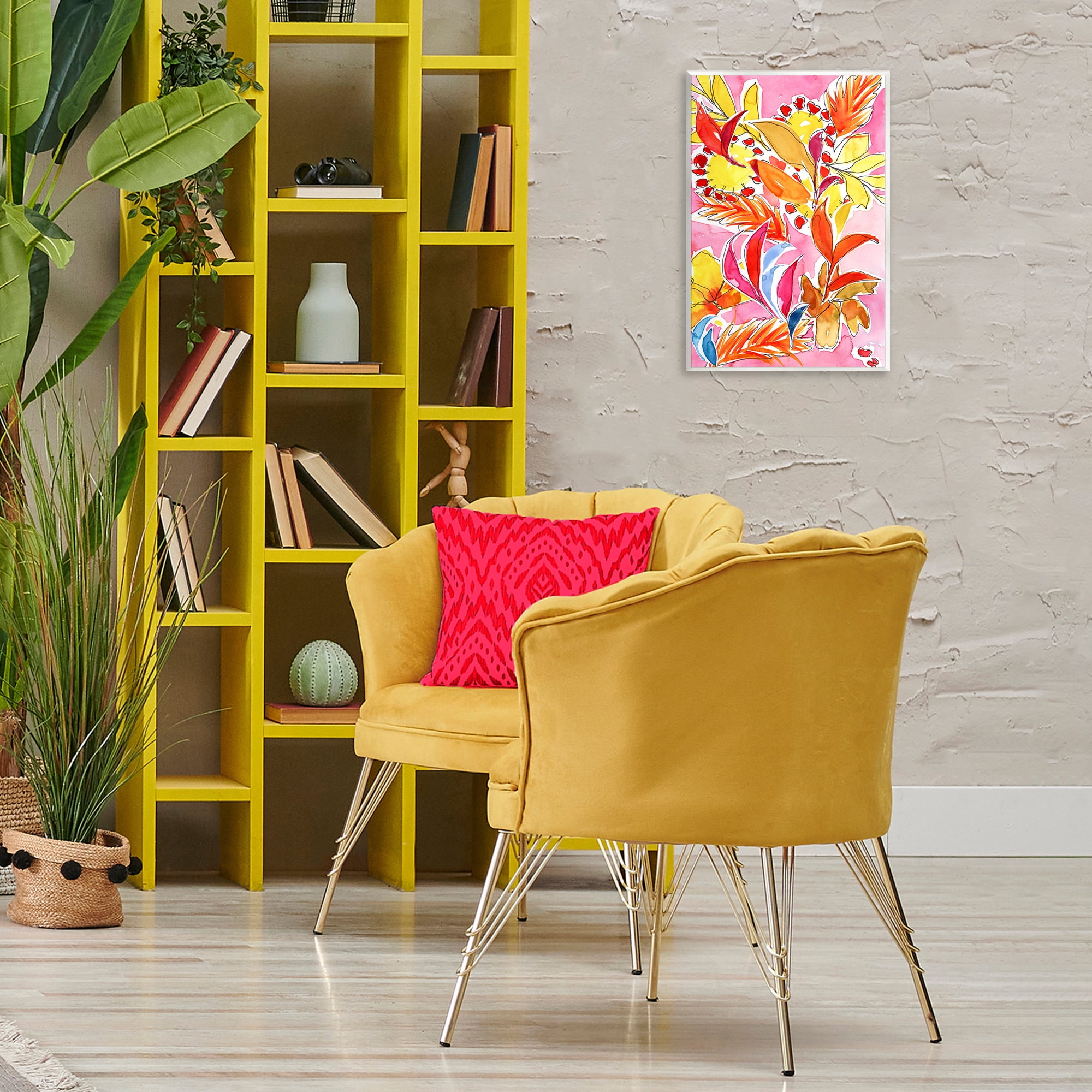Stupell Industries Orange Botanicals on Pink Plants & Flowers Painting Unframed Art Print Wall Art, 13 x 19