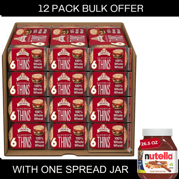 Oroweat Sandwich Thins Whole Wheat Rolls, 6 count, Pre-sliced Sandwich Thins, 12 oz Bag