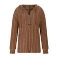thumbnail image 6 of Lenpel Women's Lightweight Sweaters Soft Casual Long Sleeve V Neck Half Button Drawstring Hoodies Ribbed Knit Tunic Tops(Coffee,Small), 6 of 7