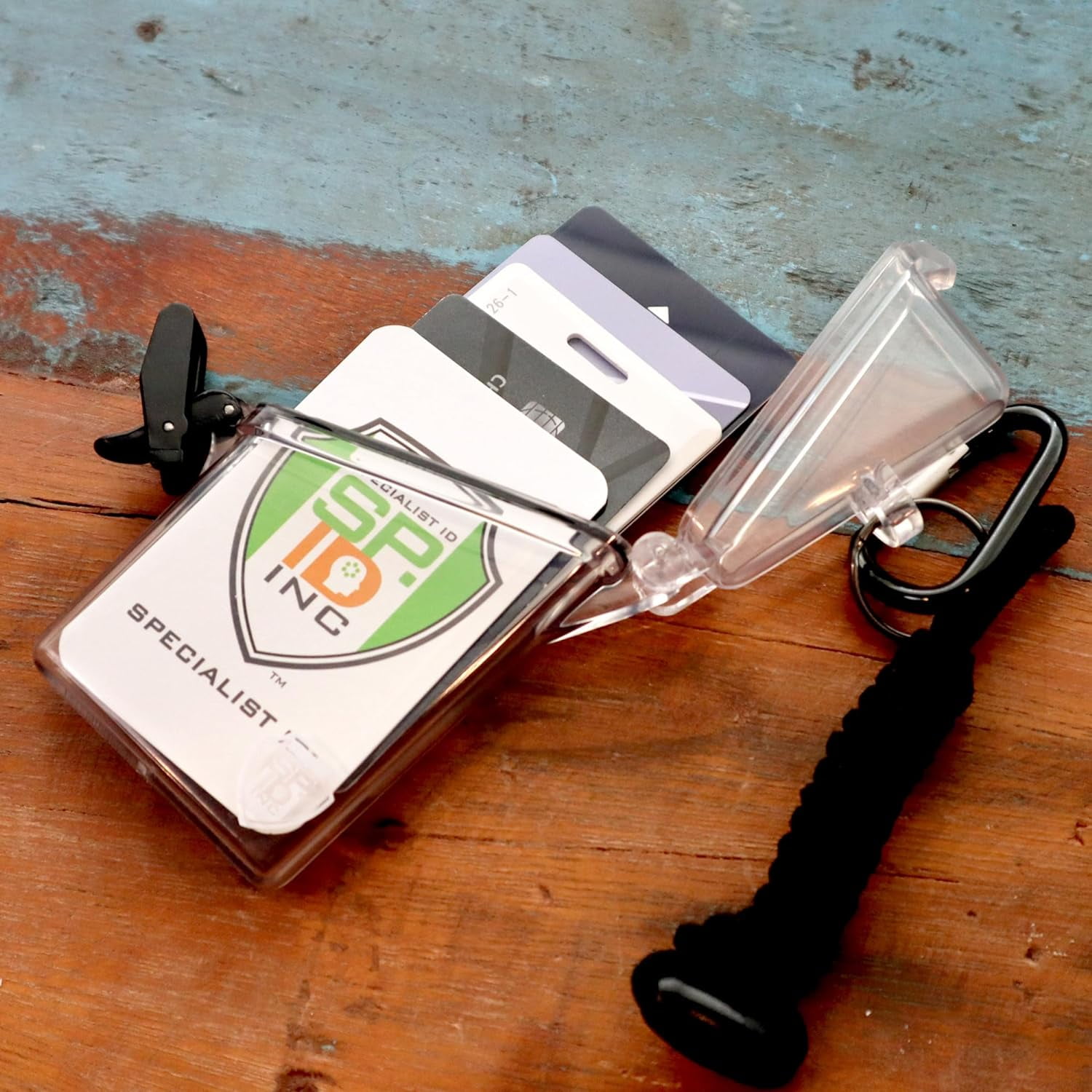 Waterproof ID Badge Holder with Lanyard & Clip - Money Holder for Swimming, Beach or Cruise - Clear Hard Plastic Water Proof Case for Key, Credit Cards & Travel by Specialist ID (Clear)