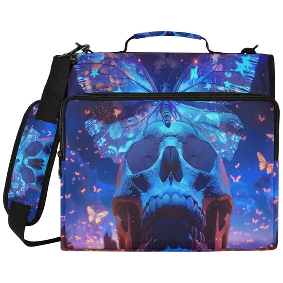 ALAZA Zipper Binder Butterflies on Skull Heads Pattern 2 inch 3 Ring 500 Sheet Capacity Trapper Keeper File Folder Organizer Bag