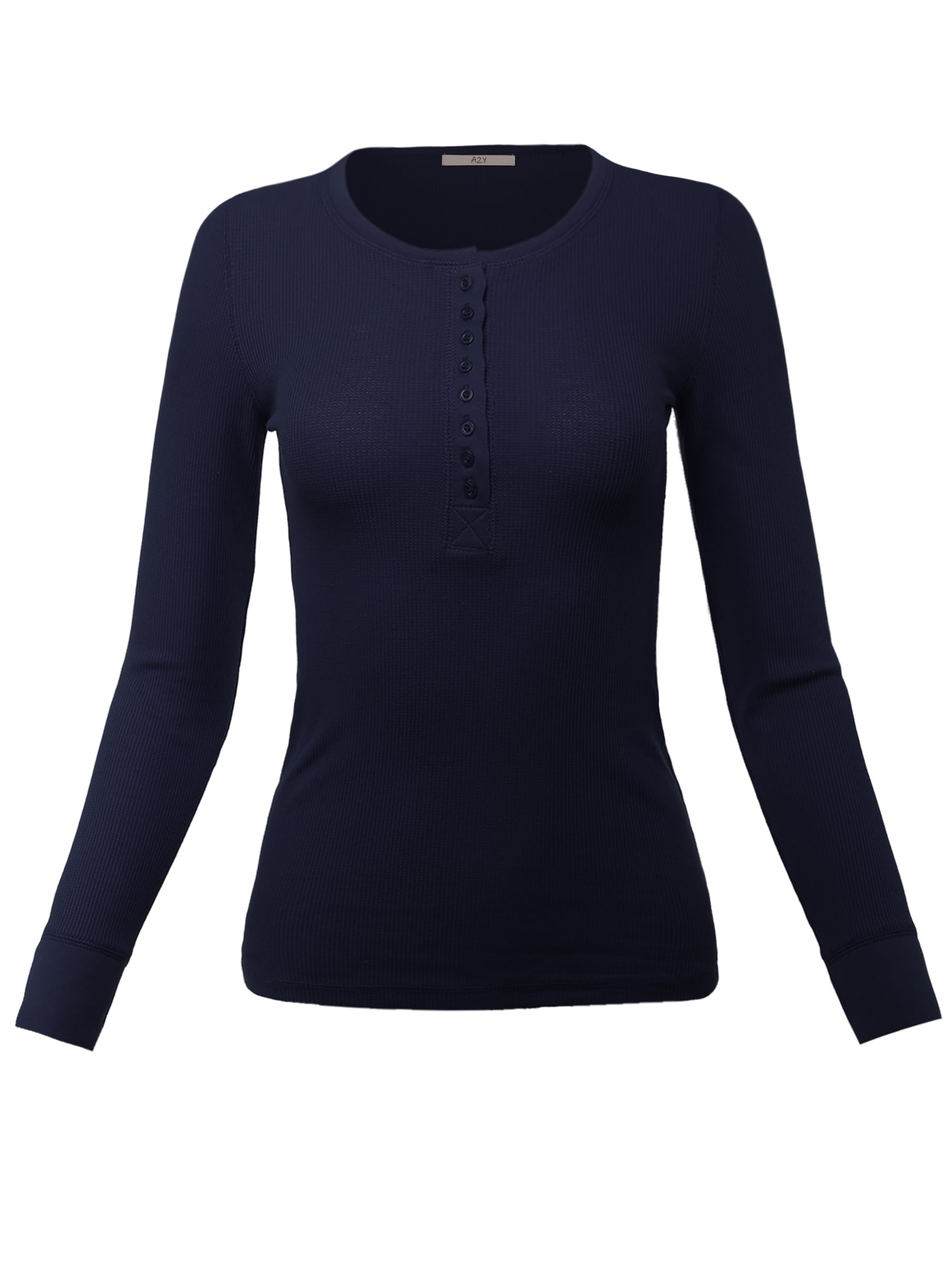 A2Y A2Y Women's Fitted Henley Crew Neck Long Sleeve Thermal Top Deep