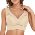 thumbnail image 4 of CUZIBR Women Bra Seamless Wireless Lace Cross Front Underwear Thin Cup V-Neck Tank Top Cozy Lightweight Full Coverage Comfortable Bralette Dailywear,Beige,L, 4 of 4