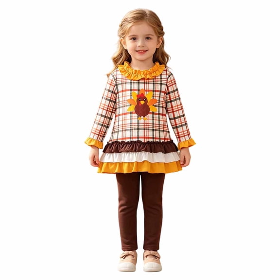 Ulanda Toddler Girls Ruffle Thanksgiving Outfit (Coffee, 7-8 Years)