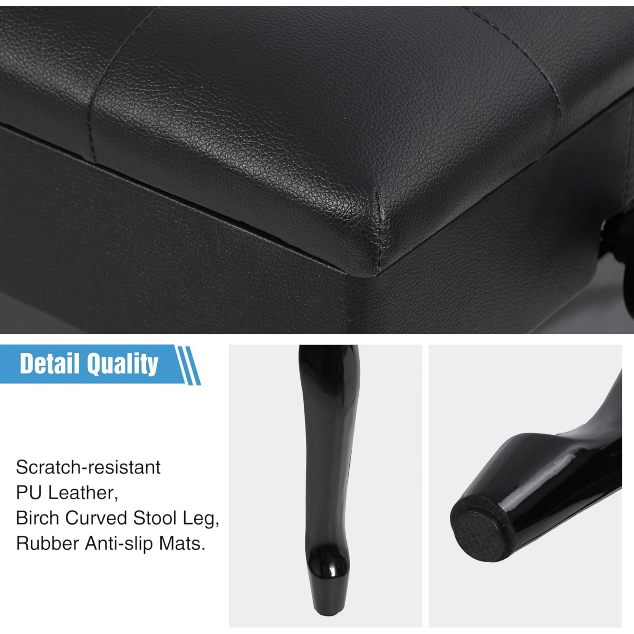 REDCAMP Adjustable Piano Bench with Storage, PU Leather Heavy Duty Keyboard Piano Bench with Padded Cushion Bent Leg, Black