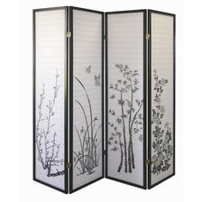 4 Panel Screen China - Legacy Decor Black 4 Panel Japanese Oriental Style Bamboo Flower Design Wood Shoji Screen Room Divider