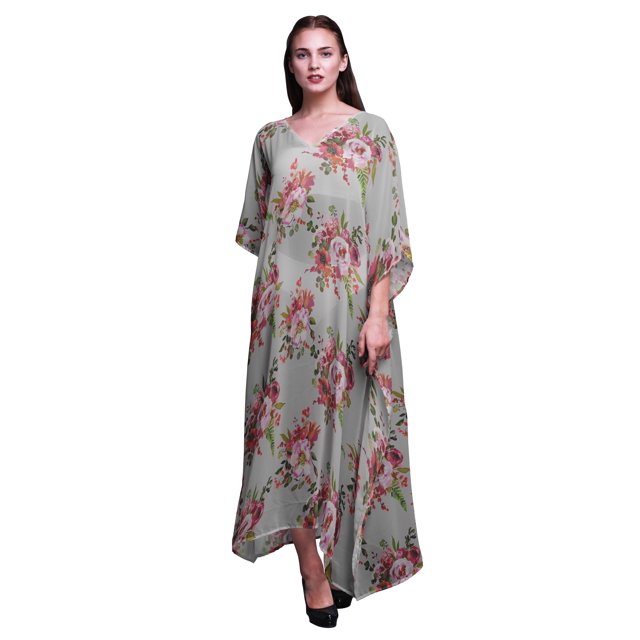 Bimba Kaftan Floral pour Femmes, Tenue d'Intérieur de Vacances, Robe Maxi, Couvre-Maillot de Plage - TG-3X