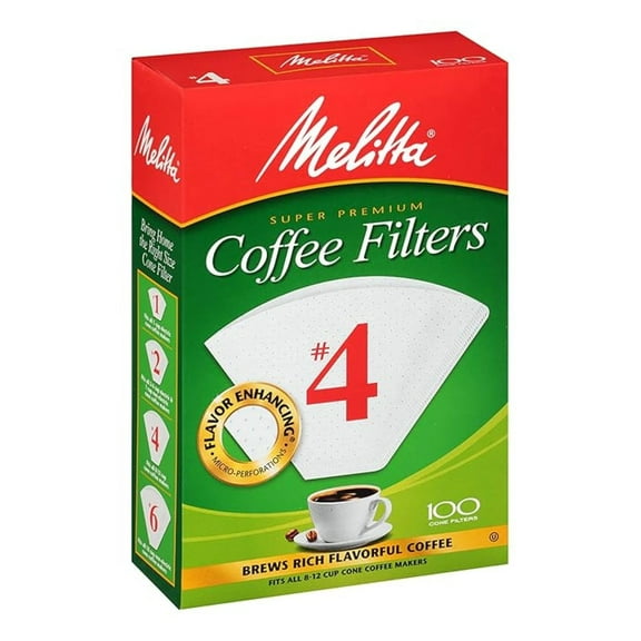 #4 Cone Coffee Filters, White, 100 Count (Pack of 12), 1200 Total Filters - Packaging May Vary