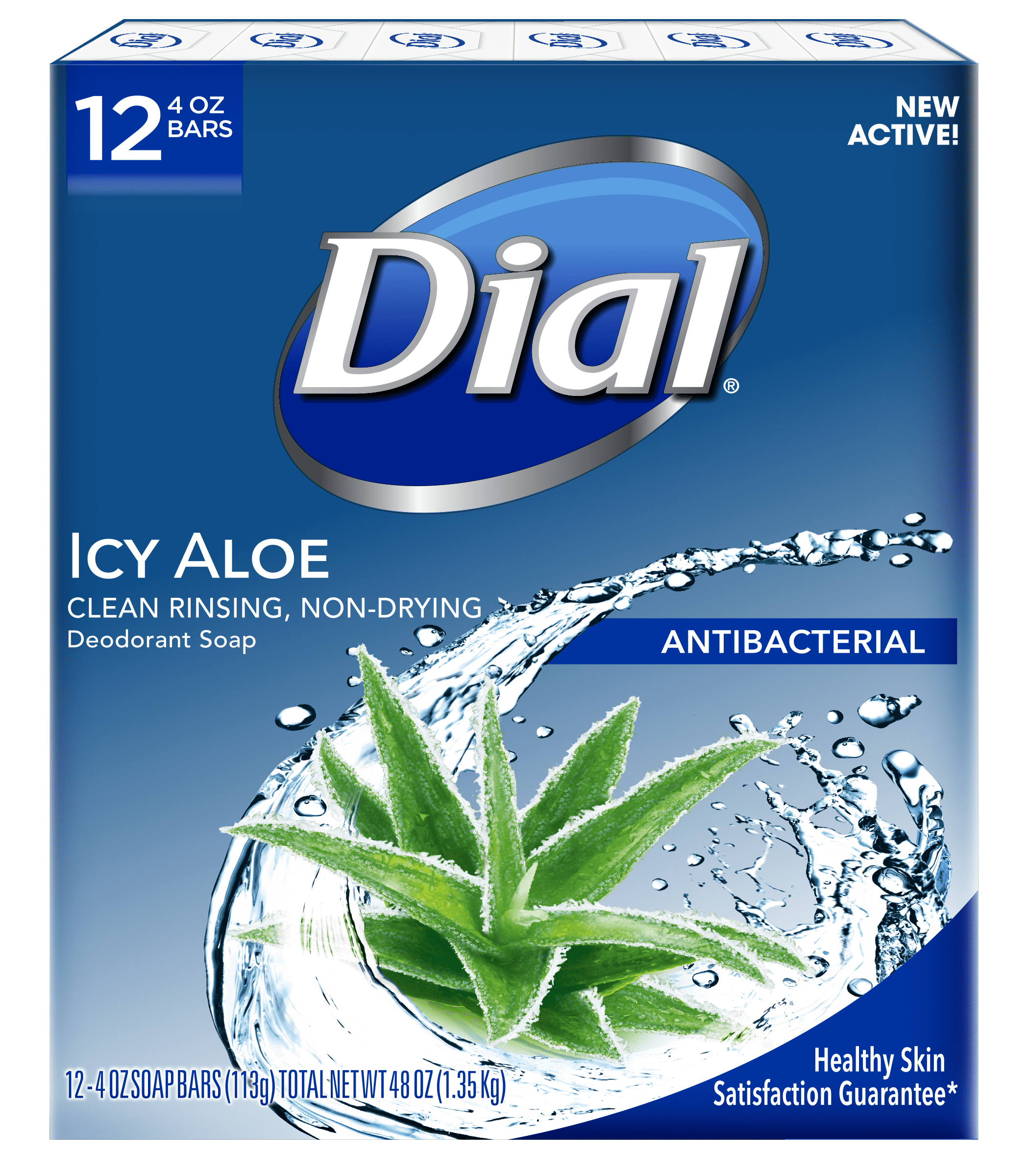 Dial Antibacterial Deodorant Bar Soap, Icy Aloe, 4 Ounce, 12 Bars