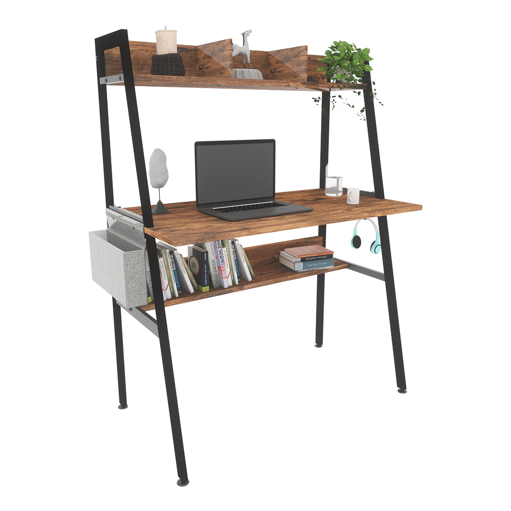 Kepooman Multi-Layer Computer Desk with Storage Rack, Studying Writing Table for Home Office, Vintage Burnt Wood Grain Kepooman Multi-Layer Computer Desk with Storage Rack, Studying Writing Table for Home Office, Vintage Burnt Wood Grain