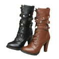 thumbnail image 6 of YLYL Womens Lace up Mid Calf Boots Goth Heel Combat Boots with Buckles, 6 of 8
