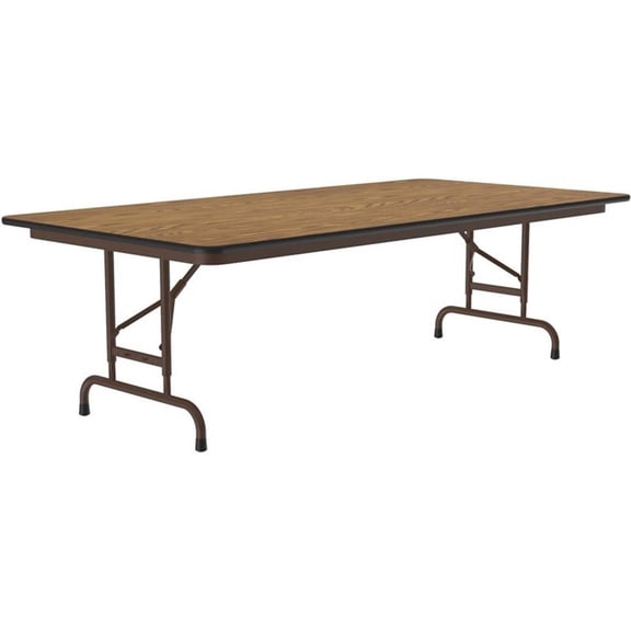 Pemberly Row 22-32" Adjustable Height Metal & Wood Folding Table in Medium Oak