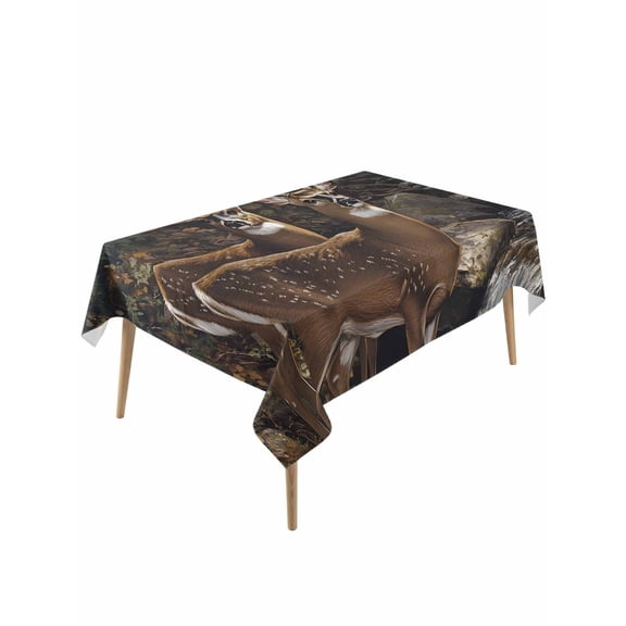 Forest Deer Table Cloth, Farmhouse Vintage River Elk Waterproof Tablecloth for Rectangle Tables, Reusable Washable Fabric Table Cover for Restaurant Kitchen Dining Tables 54"x108"