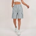 thumbnail image 2 of HKYNLAG 2026 Cargo Shorts Women Bermuda Shorts Summer Quick Dry High Waisted Long Shorts Drawstring Knee Length Plus Size Ladies Hiking Shorts with Pockets Light Gray M, 2 of 6