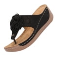 thumbnail image 2 of Xdegoge Flatform Wedges for Women Open Toe Floral Thong Sandals Cushion Low Wedge Slide Slippers Perforated Leather Beach Footwear, 2 of 9