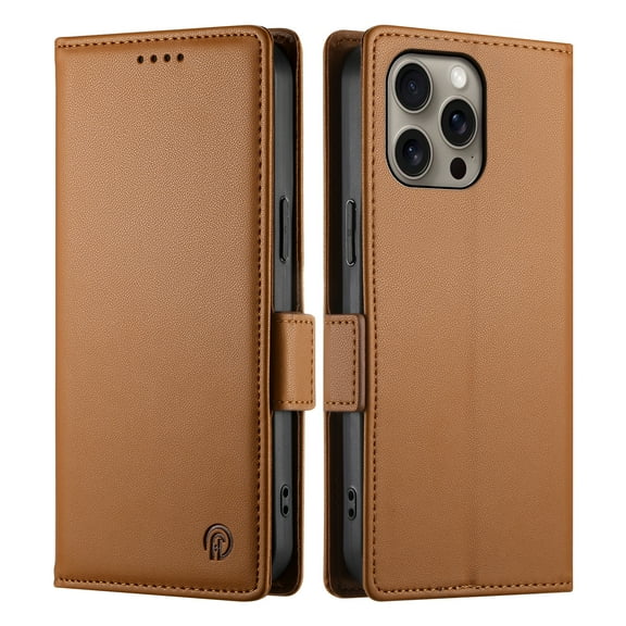 Dteck Wallet Case for iPhone 16 Pro 6.3" 2024, Premium PU Leather Folio Magnetic Closure Card Holder Kickstand Full Protection Phone Case Compatible with iPhone 16 Pro,Brown