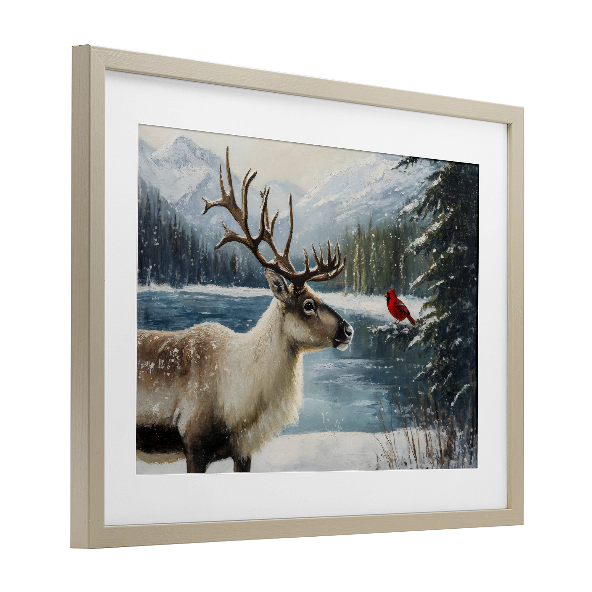 Christmas Conversation In Wild Birch Framed Print Under Glass, design by Petal Prints Design