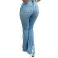 thumbnail image 3 of GORHGORH Womens Denim Flare Jeans Striped Solid Color Casual Wide Leg Ripped Jeans, 3 of 3