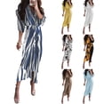 thumbnail image 2 of Uhndy Women Autumn Elegant Button Ruched Bandage Shirt Dress Fashion Casual Long Sleeve Solid V Neck Beach Maxi Dress Khaki M, 2 of 3