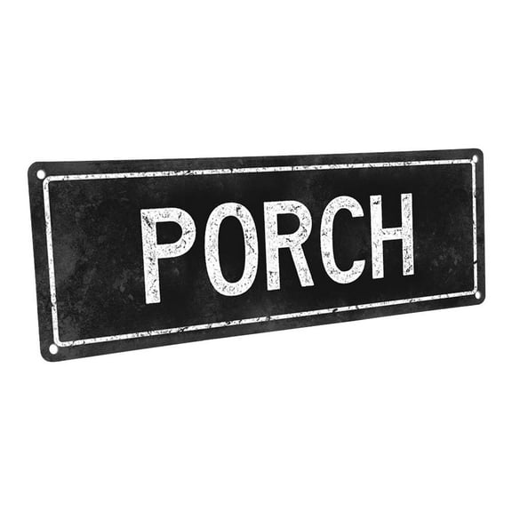 Black Porch 4"x12" Metal Sign, Wall Décor for Porch, Patio, and Deck