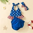 thumbnail image 4 of Odeerbi Baby Bodysuit Layette Set Onesie for Toddler Girls Independence Day 2025 Fashion Stripe Star Print Bow Romper Headdress Suit Blue, 4 of 9