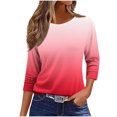 thumbnail image 3 of Bovxnpu 3/4 Length Sleeve Womens Tops, Casual Tunic Tops for Women Loose Dressy, Fashion Women's Casual Print Round Neck 3/4 Sleeve T-shirt Blouse XXXXL, 3 of 5