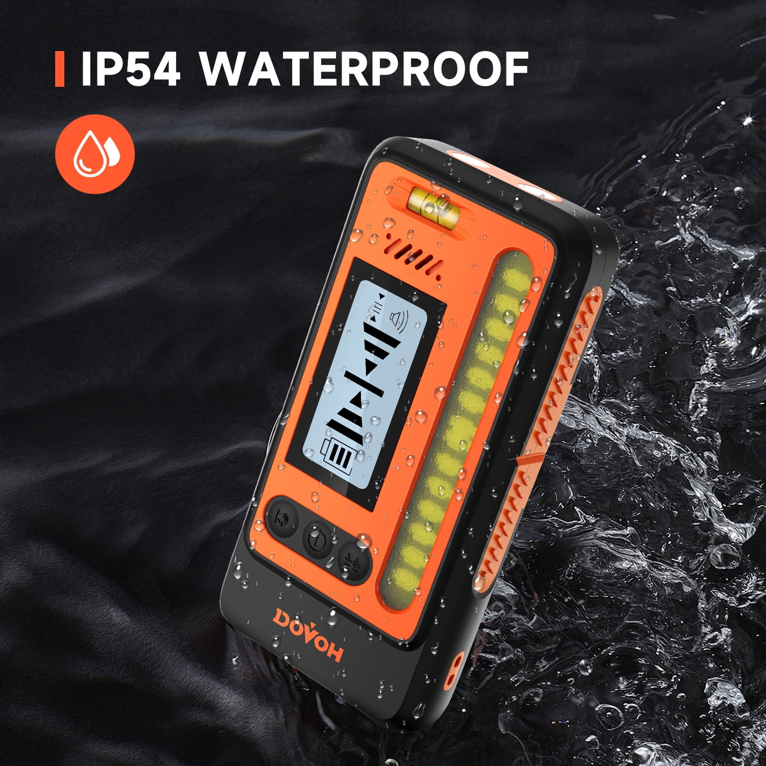 DOVOH High Accuracy Laser Level Receiver : Dual LCD Display, Loud Speaker, 197 ft in Sunlight, IP54 Shock Resistant, DR1