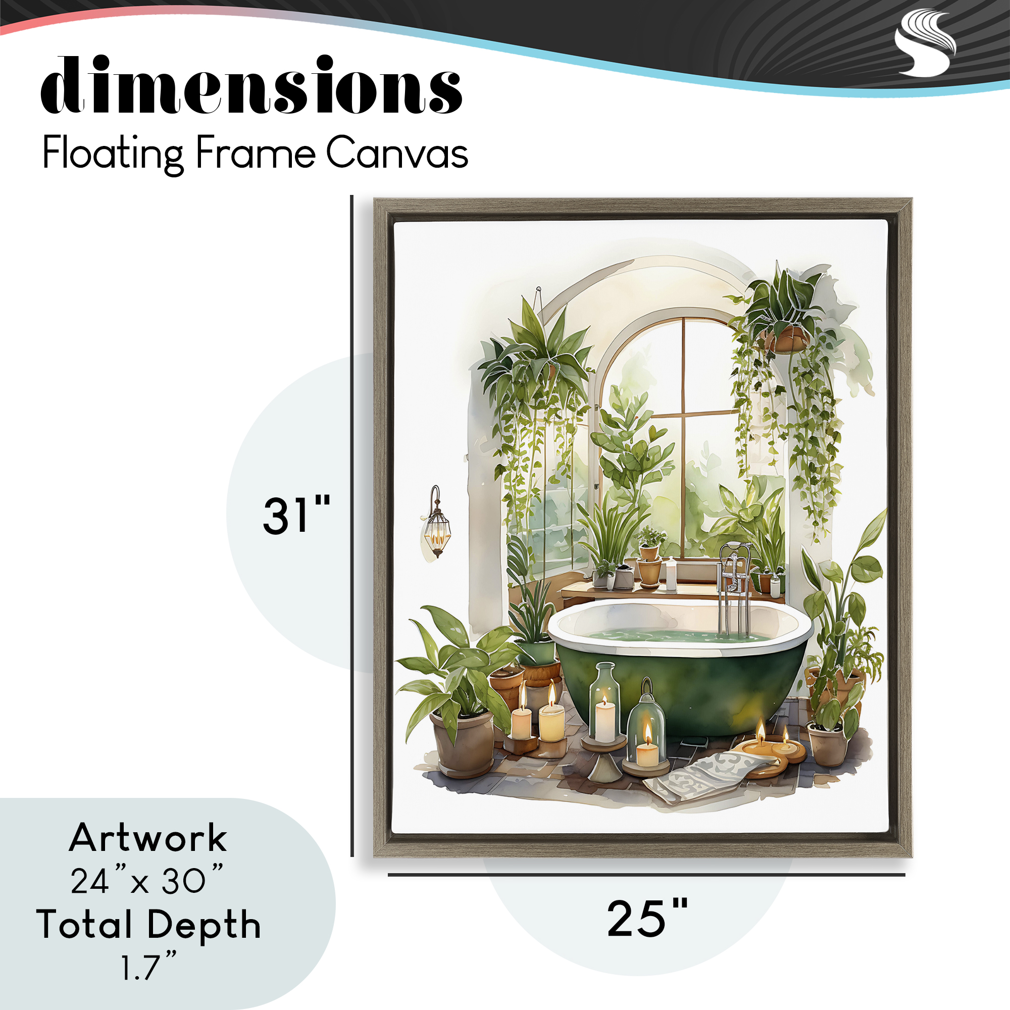 Tranquil Tub with Candles & Greenery Brown Framed Floater Canvas Wall Art, design by Lettered and Lined