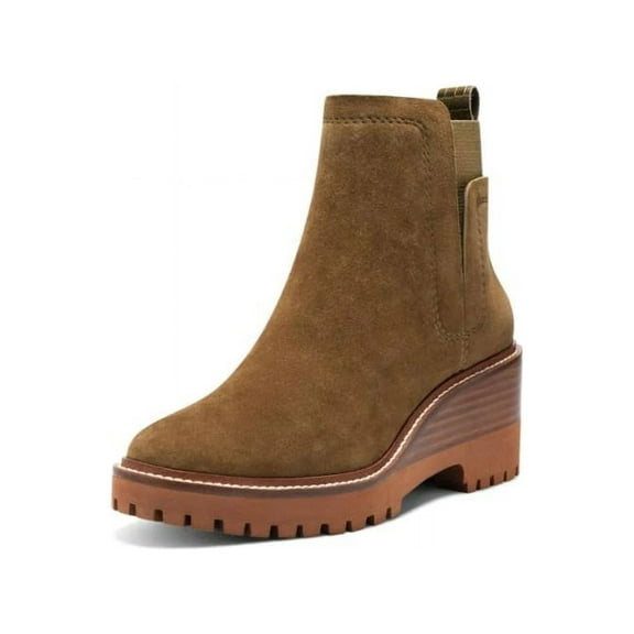 Vince Camuto Dendra Utility Green Suede Wedge Gore Bootie Ankle Heeled Boot