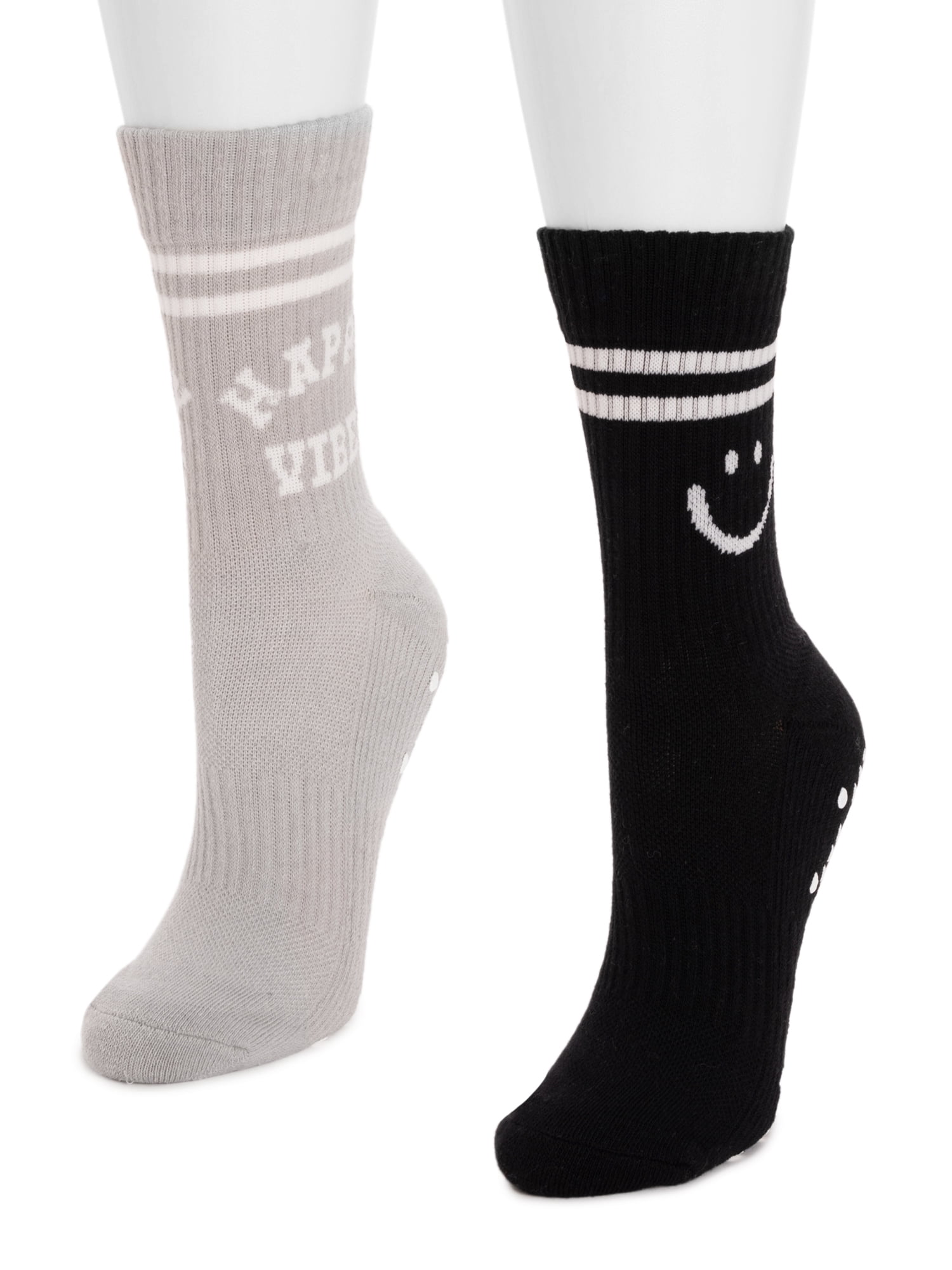 MUK LUKS Women's Pilates Cotton Crew Socks, 2-Pack, Shoe Sizes 6-10