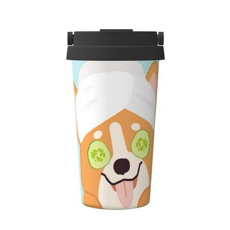 

Qekee Corgi With Towel Ans Slice Cucumber Print Insulated Coffee Mug Coffee Tumbler Cup Thermos Mug Water Bottle with Handle & Flip