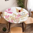 thumbnail image 5 of Watercolor Spring Pink Flowers Elastic Fitted Round Table Cover Floral Leaf Waterproof Outdoor Tablecloth for Holiday Party, Picnic, Patio & Dining Fits Tables Up to 45"-54", 5 of 8