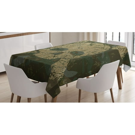 

Ambesonne Skull Tablecloth Rectangular Table Cover Rusty Aged Camo Design 60 x84 Dark Green Khaki Cream