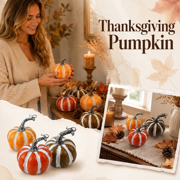 4 Pack Faux Foam Pumpkins for Fall Thanksgiving Decorations, Realistic Artificial Pumpkin Decor for Autumn Fall Home Table Centerpiece and Halloween Party Setup, 1Pack Green