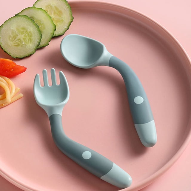 Toddler Utensils Baby Spoons Angle Head Lightweight Holding Utensils for Baby Good Habit Eating Training