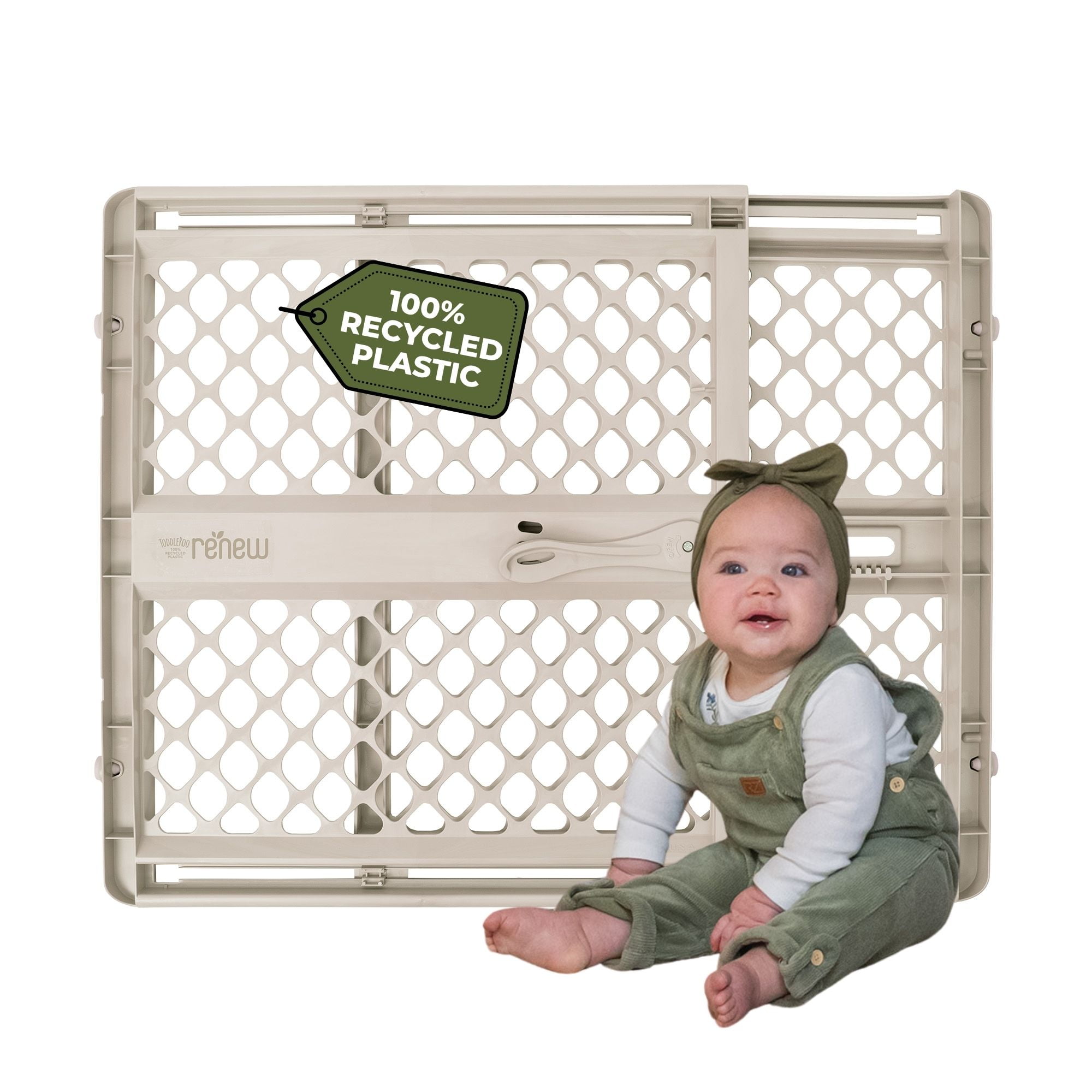 Toddleroo by North States Renew 100% Recycled Plastic Gate for Babies and Toddlers, Sandstone