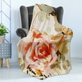 thumbnail image 4 of Rose Soft Flannel Fleece Throw Blanket, Abstract Composition with Big Grunge Rose and Floral Retro Motifs, Cozy Plush for Indoor and Outdoor Use, 60" x 80", Khaki Orange Pink, by Ambesonne, 4 of 5
