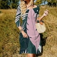 thumbnail image 3 of Tropical Leaves-1 Women's 3/4 Sleeve Dresses Elegant A-Line Midi Dress Flare Summer Casual Sundress, 3 of 9