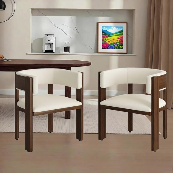Barrel Dining Chairs Set of 2, Mid-Century Modern Kitchen Chair with Curved Backrest, Faux Leather Upholstered Arm Chair for Breakfast Nook/Studio