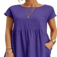 thumbnail image 3 of CHOK Women Short Sleeve A-Line Short Casual Pockets Linen Dress, 3 of 4
