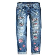 FARYSAYS Graphic Print Ripped Jeans for Women Boyfriend Jeans Loose Stretchy Distressed Denim Pants Petite Pants Mom Jeans High Waisted Baggy Petite