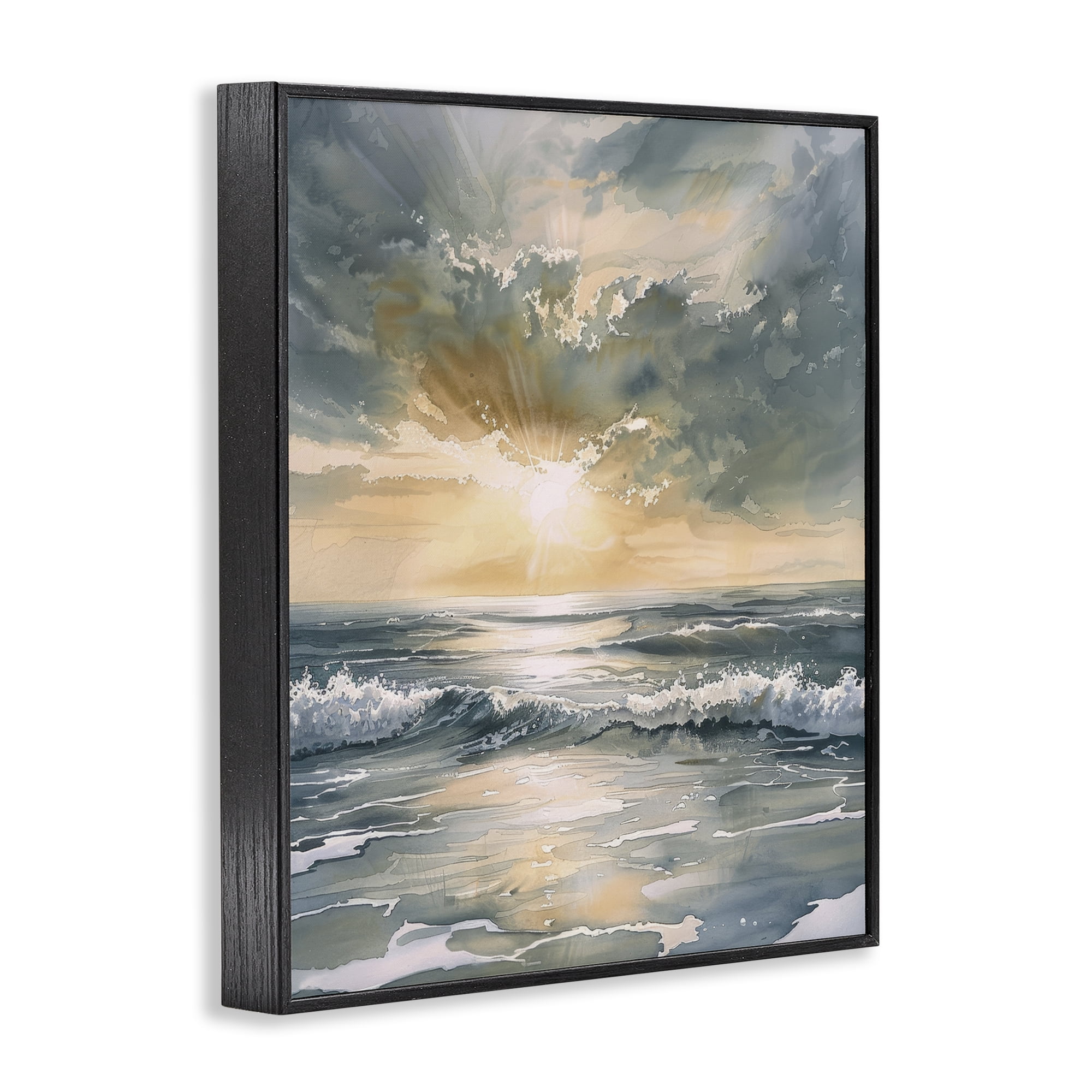 Stupell Industries Sunlit Waves Golden Reflection Black Framed Giclee Art, design by Petal Prints Design