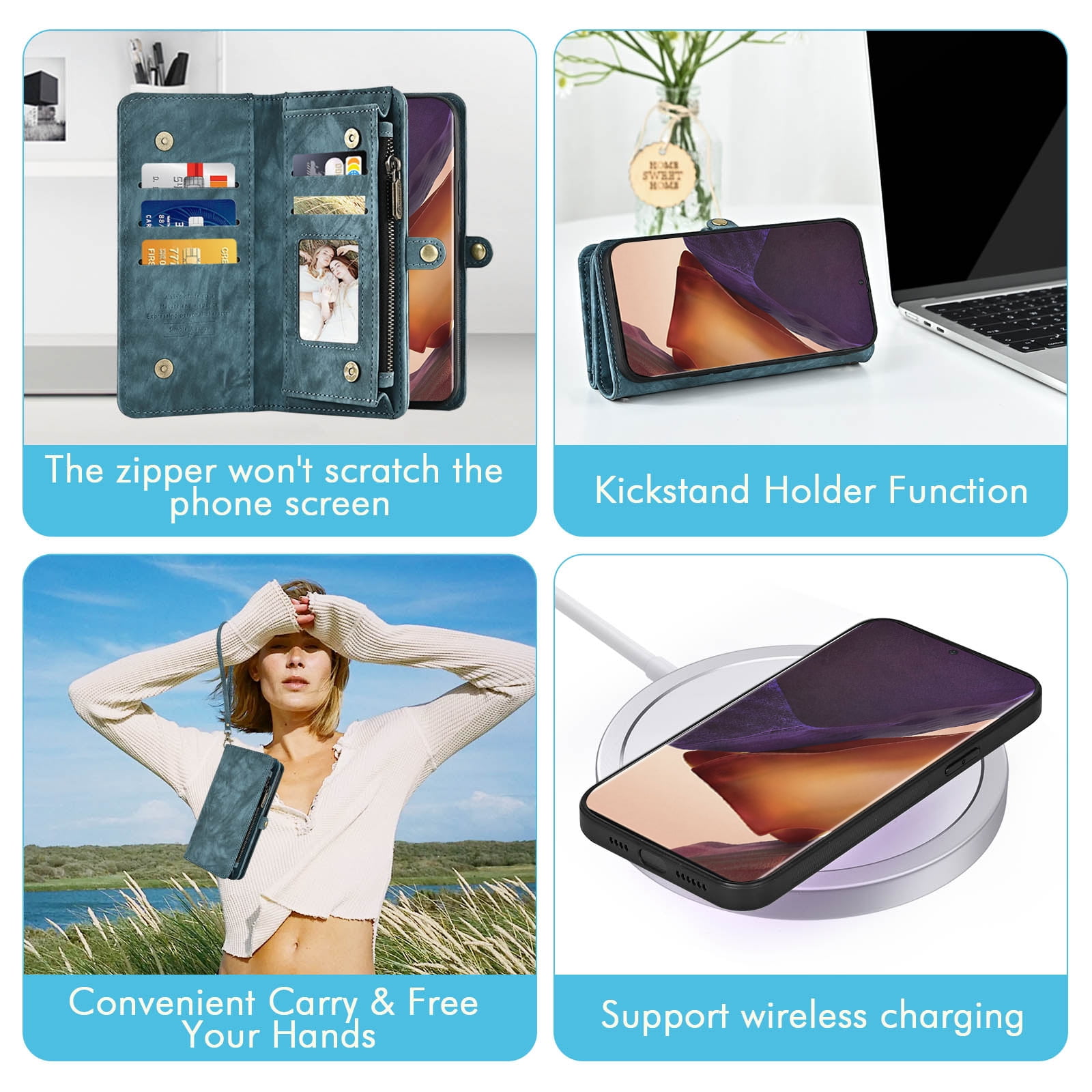 Asuwish Compatible with Samsung Galaxy Note 20 Ultra 5G Phone Case Zipper Wallet Screen Protector Strap Flip Card Holder Cell Cover for Note20 Plus Notes 20Ultra Note20+ U + 20+ Twenty Not S20 Blue