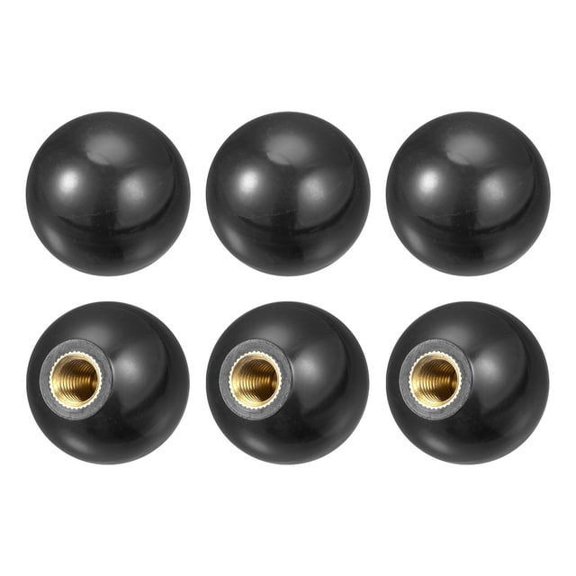 6uds Roscado Bola Perillas, M10 Hembra Rosca Termoestable Bola Perilla 1.37'' Diámetro Negro Redondo Operación Bola Mangos con Cobre para Máquina Mango Herramienta Reemplazo