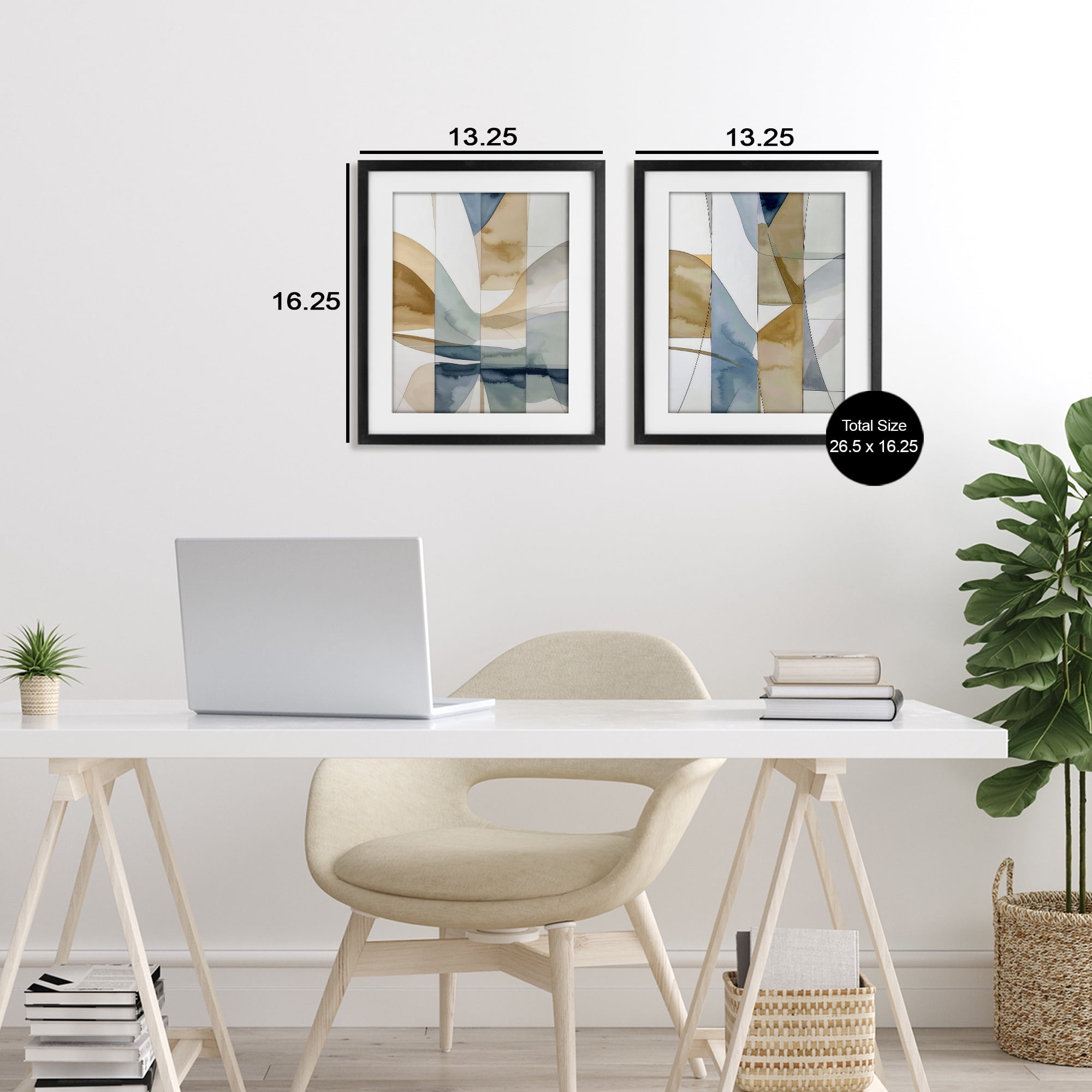 Stupell Industries Balanced Geographic Abstract 2 Piece Black Framed Print Under Glass Set, design by Alonza Saunders