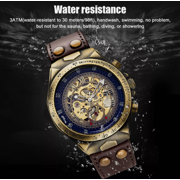 Men's Luxury Automatic Skeleton Watch – Vintage Mechanical Movement with Leather Strap