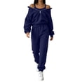 thumbnail image 2 of Ndbuld Sweatsuits Womens 2pcs Sets Jogger Set Casual 2 Piece Outfit Striped Sweatshirts Long Tracksuits Navy M, 2 of 8