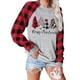 thumbnail image 1 of Sudadera con estampado navideño para mujer, sudadera con capucha de manga larga con cuello redondo y empalme de colores para uso diario, manga a cuadros roja XXL, 1 of 5