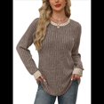 thumbnail image 3 of Camisas de Larga para Mujer, Suéteres, Conjuntos de Otoño, Bloques de Color, Ropa de Invierno, Elegantes, Informales, Suaves. Caqui XXL, 3 of 7