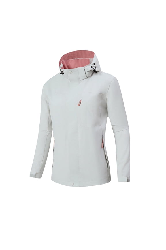 Waterproof Active Outdoor Rain Jacket Rain Coat for Women Windbreaker with Hood Plus Size Lightweight Zip up Softshell for Hiking and Travel Fall and Winter Raincoat White XL